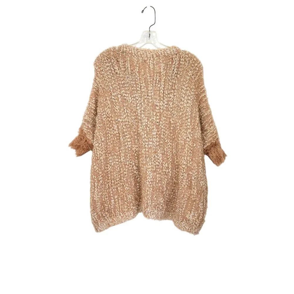 Textured Knit Poncho Sweater By Qed London S/M Acrylic & Polyester Blend Beige & - Picture 2 of 6